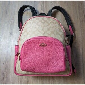 Coach 5671 Court Backpack Signature Canvas & Pebble Leather Light Khaki Petunia